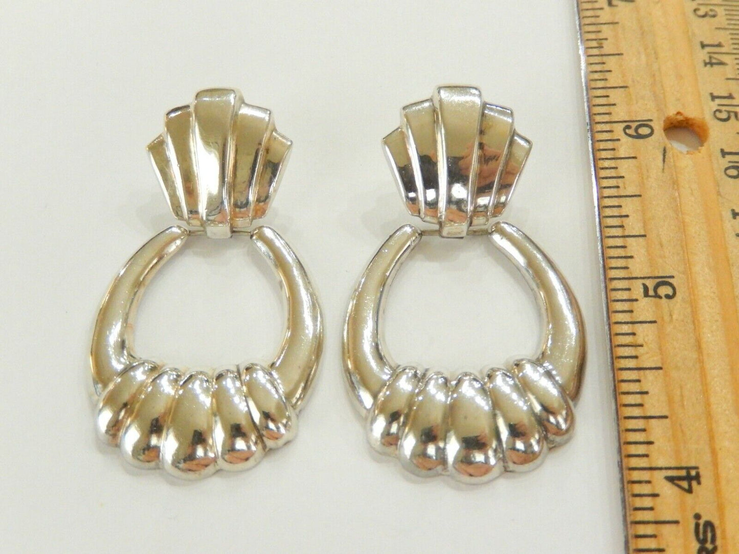 *VINTAGE*  LARGE Sterling Silver Hinged Door Knocker Shrimp Earrings 2.25"