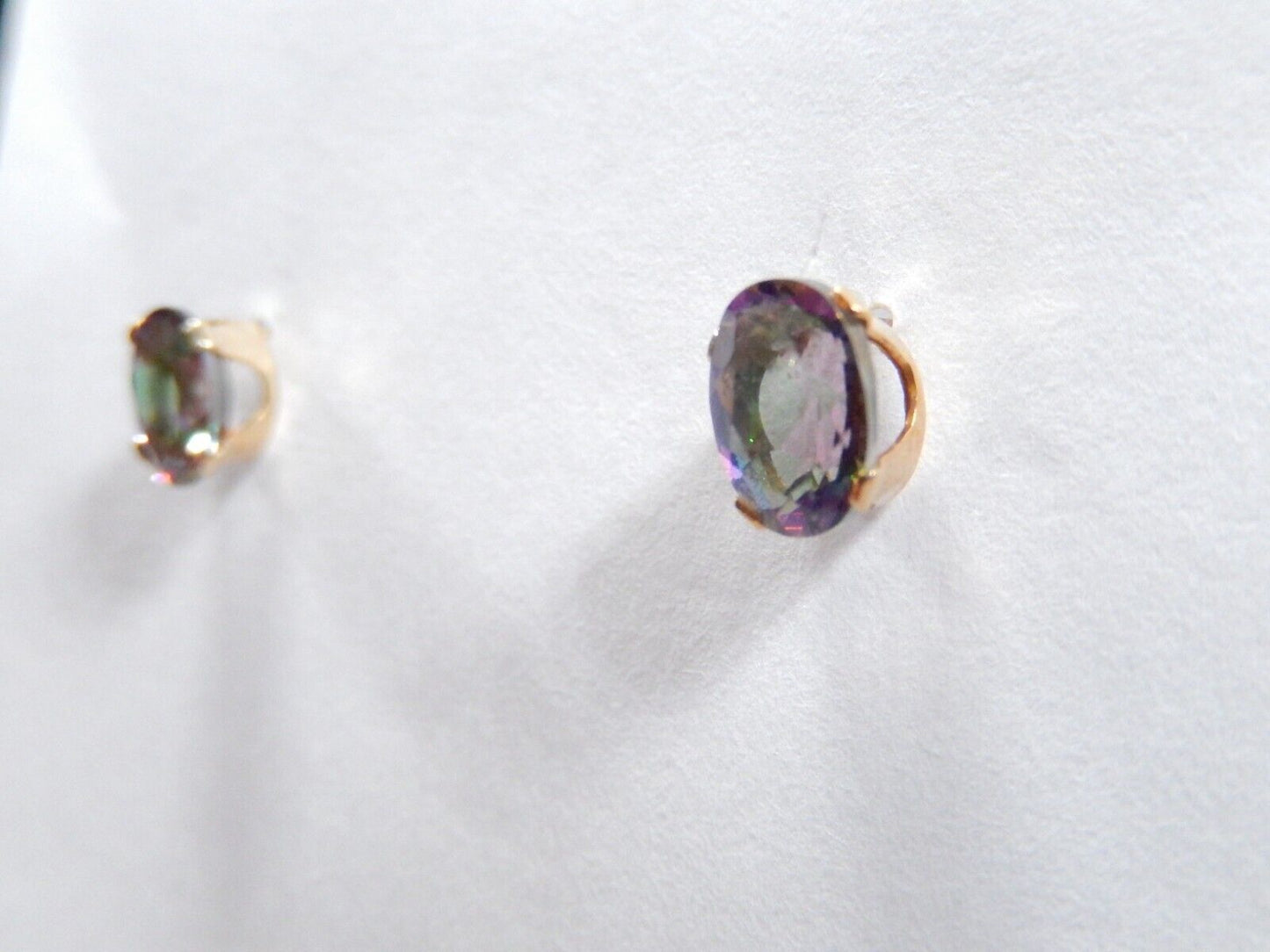14k Yellow Gold 1.50CT TW  Oval Mystic Topaz 7mm x 5mm Post Earrings