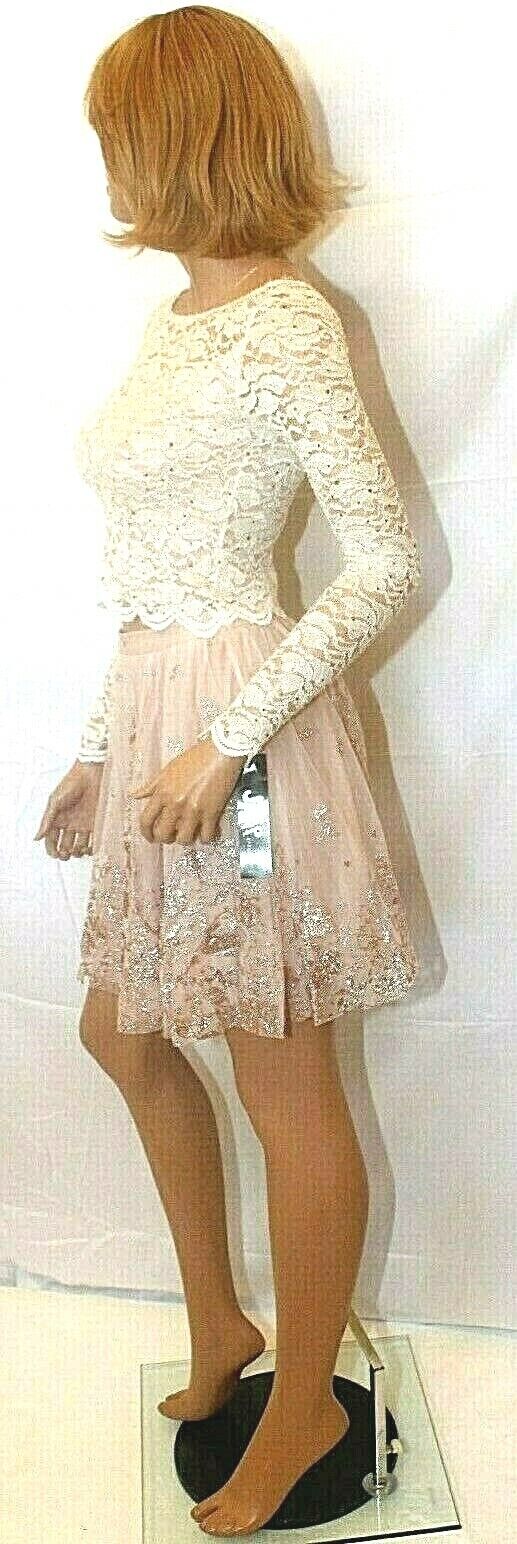 *NWT* Jump Apparel 2-piece/ Formal Top & Skirt  Blush & Ivory Lace/Sequin Sz 3/4