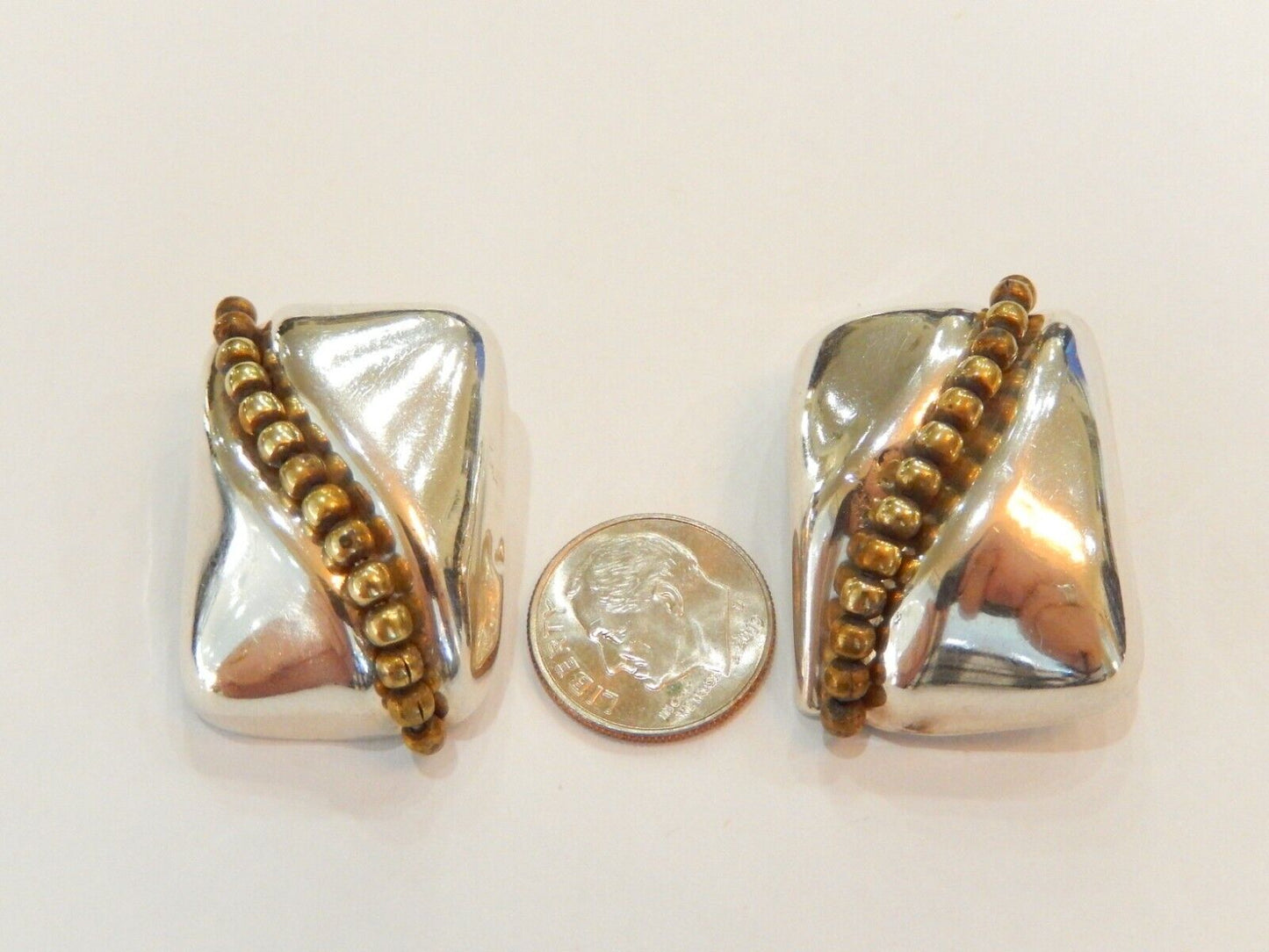 VINTAGE MEXICAN ORQUIDIA STERLING SILVER LARGE MODERNIST CLIPON EARRINGS 22.6 G