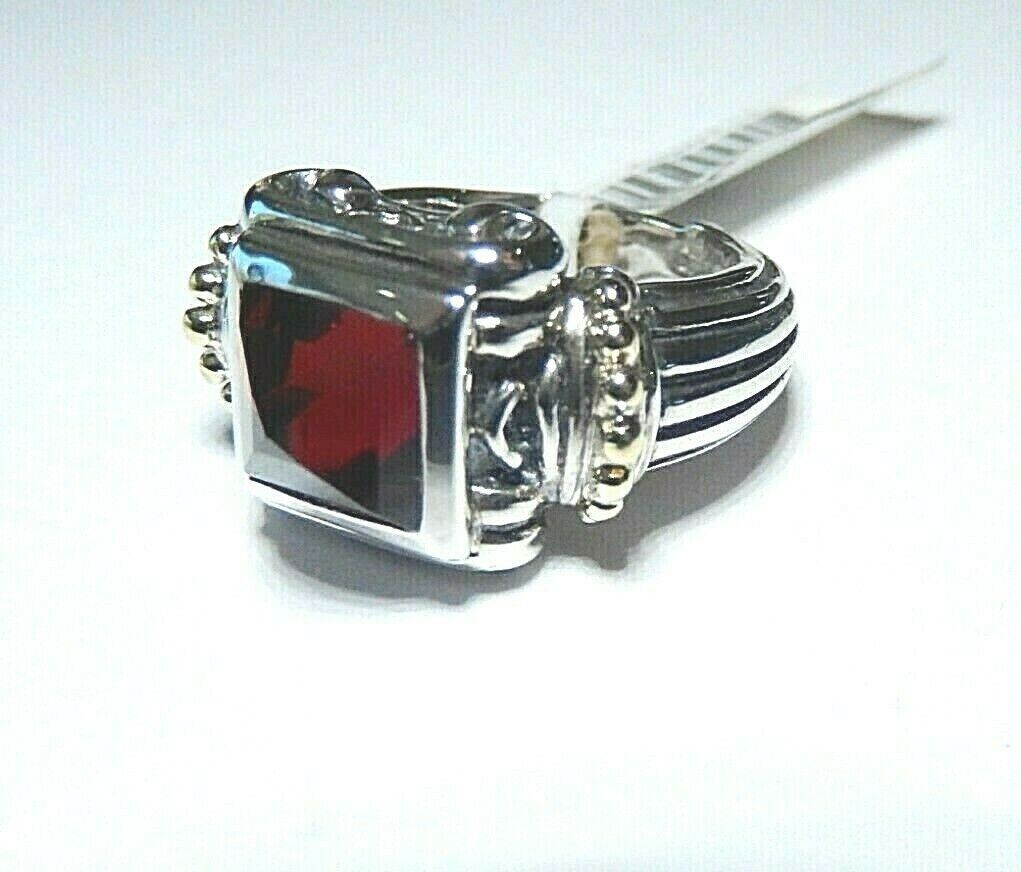 *VINTAGE* 18k Yellow Gold And 925 Sterling Silver 3.00CT Garnet Ring Size 5.25