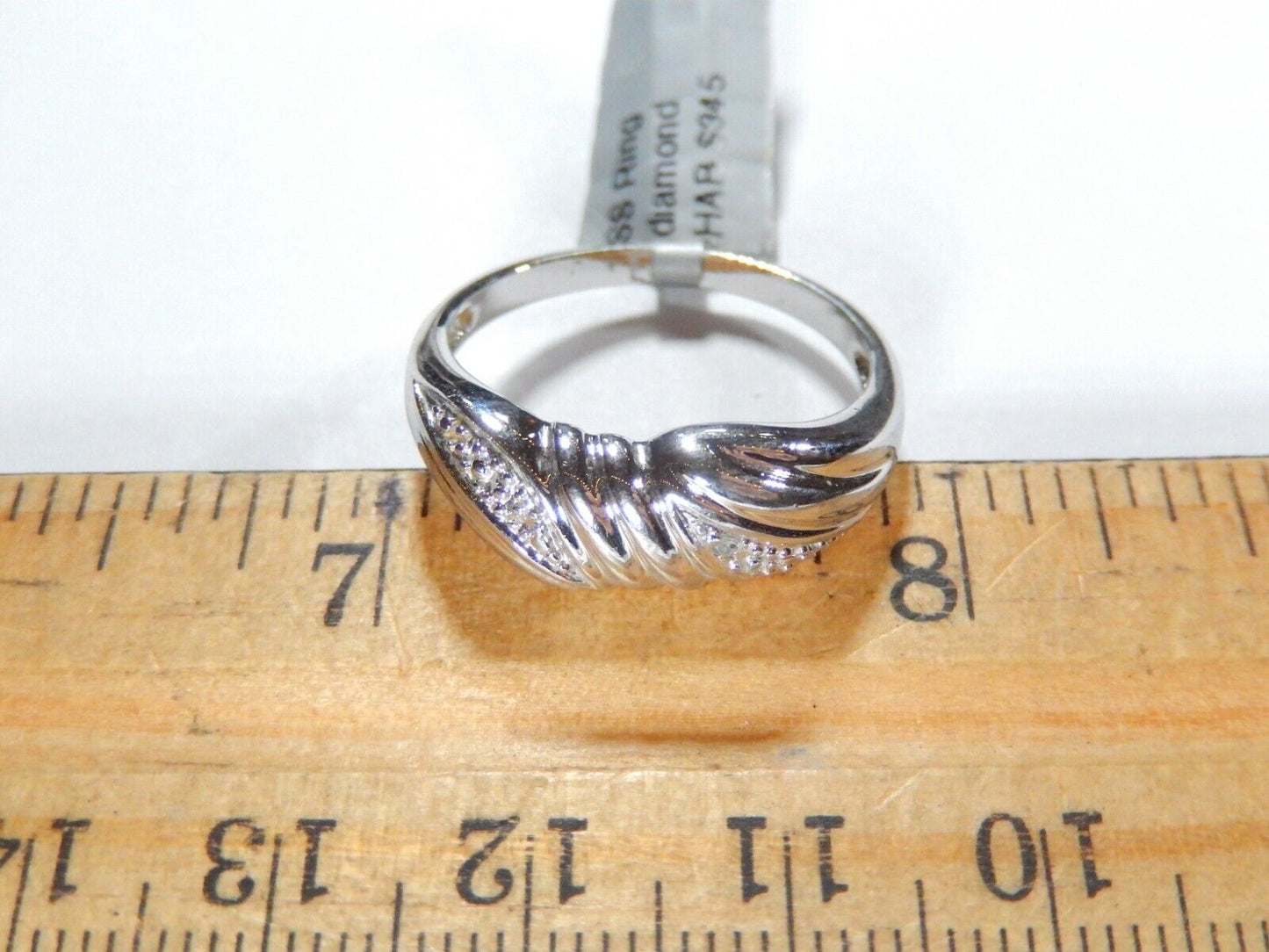 Sterling Silver  Natural Diamond  Domed Band Ring 925 Size 9