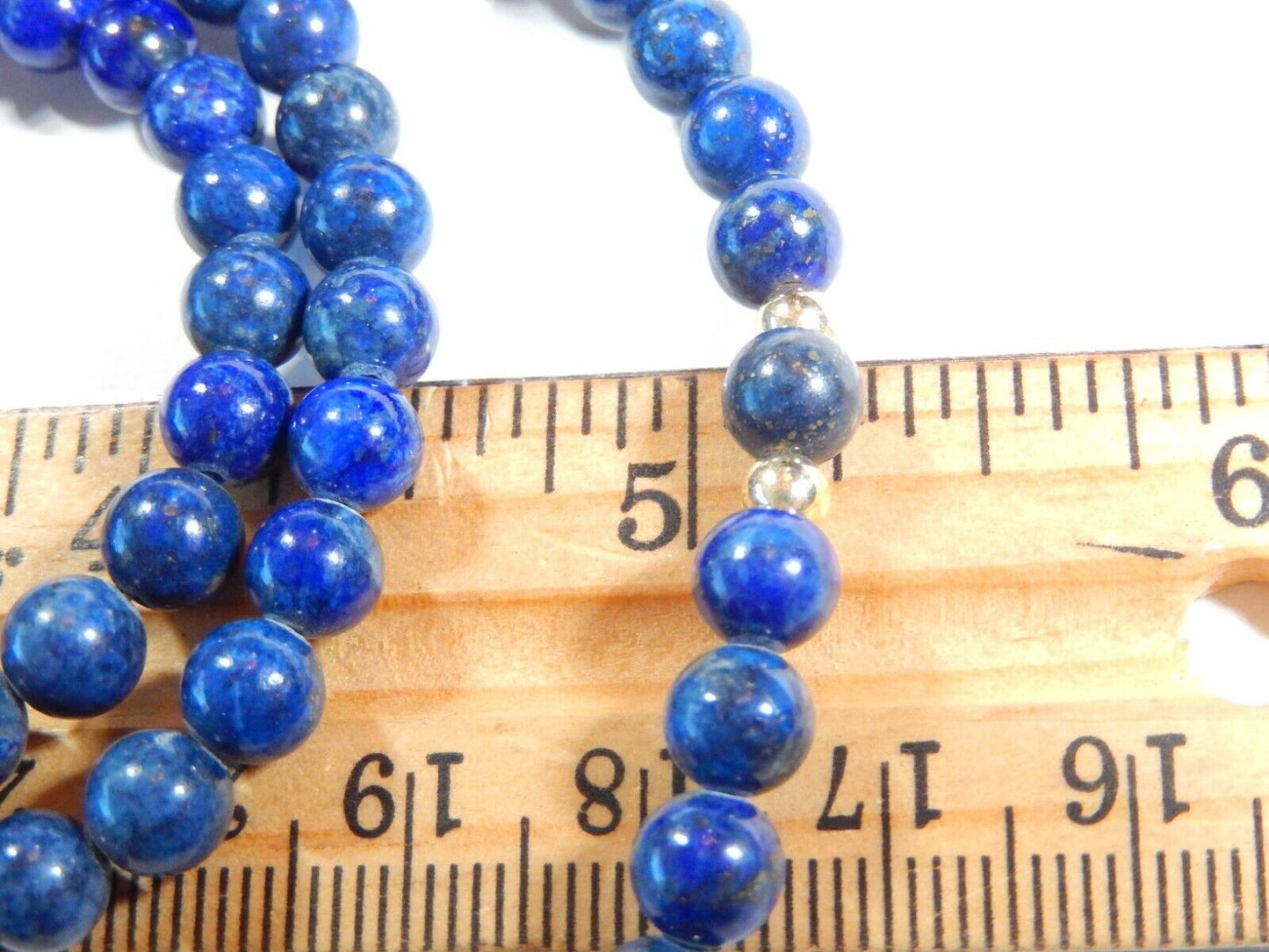 *VINTAGE*  14k Yellow Gold 4mm Bead and 6mm Lapis Bead Necklace 24" long