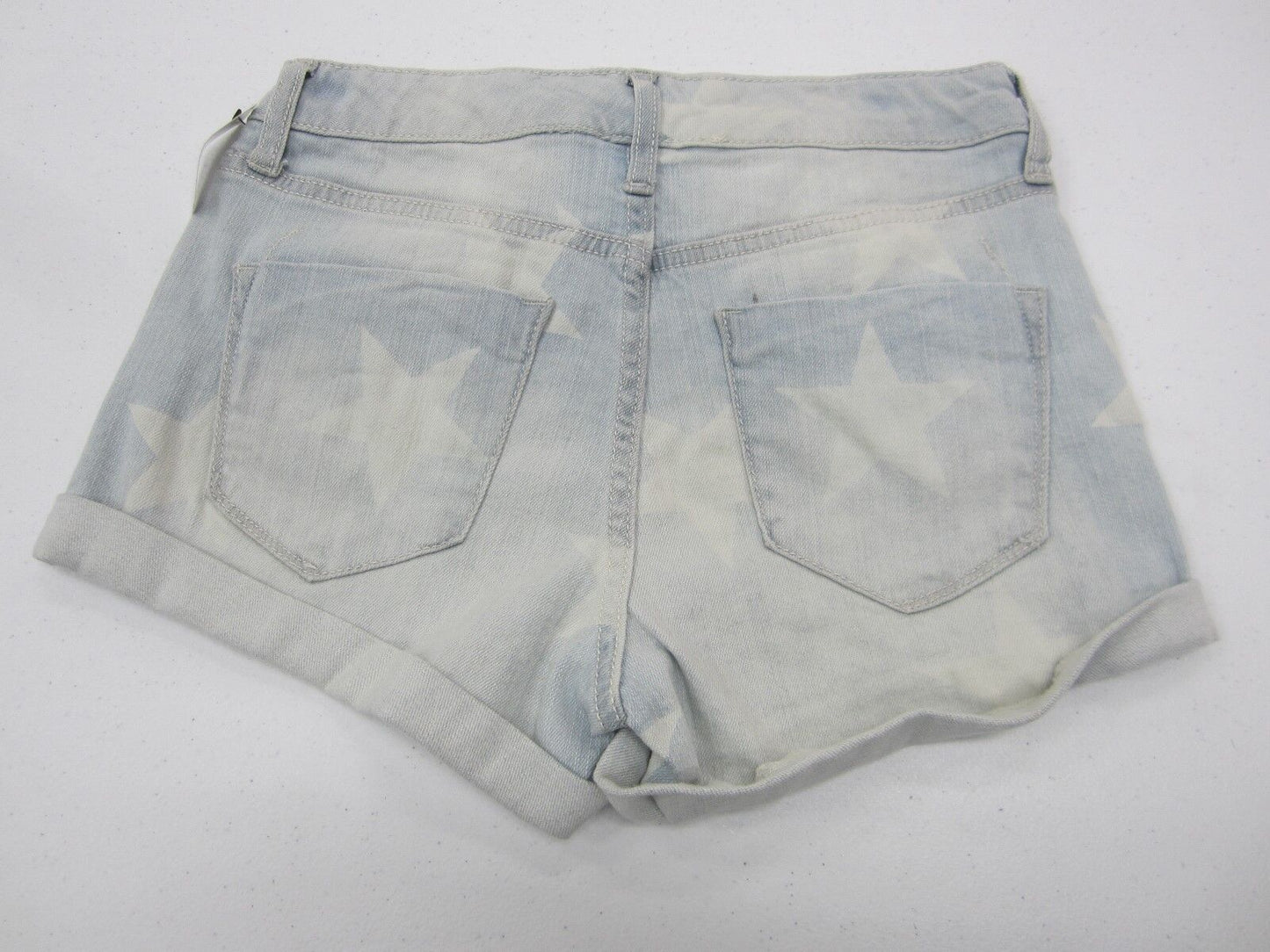 Mossimo Womens Stretch Denim High Rise Shorts Distressed Faded Blue White Stars
