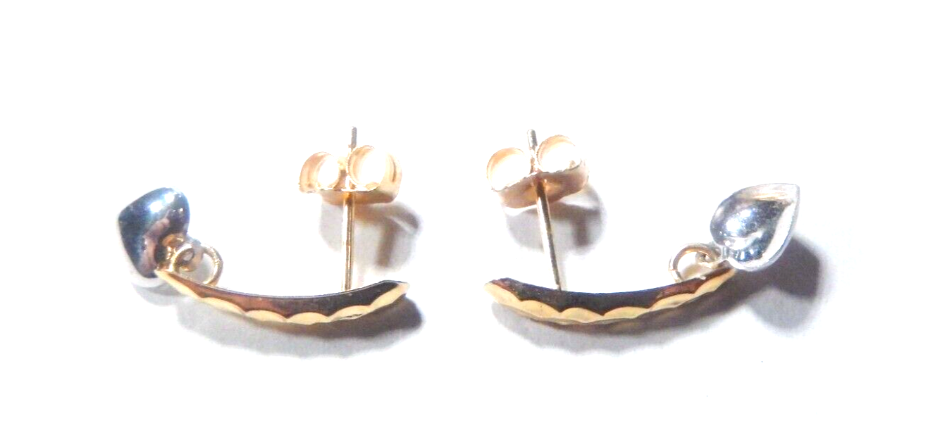 14K Two-Tone Gold Heart  Dangle Post Earrings