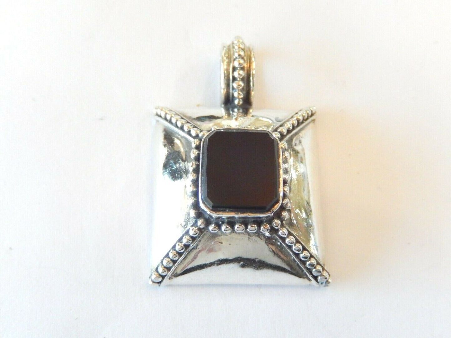 *VINTAGE* 925 Sterling Silver Real Large Black Onyx Gemstone Pendant