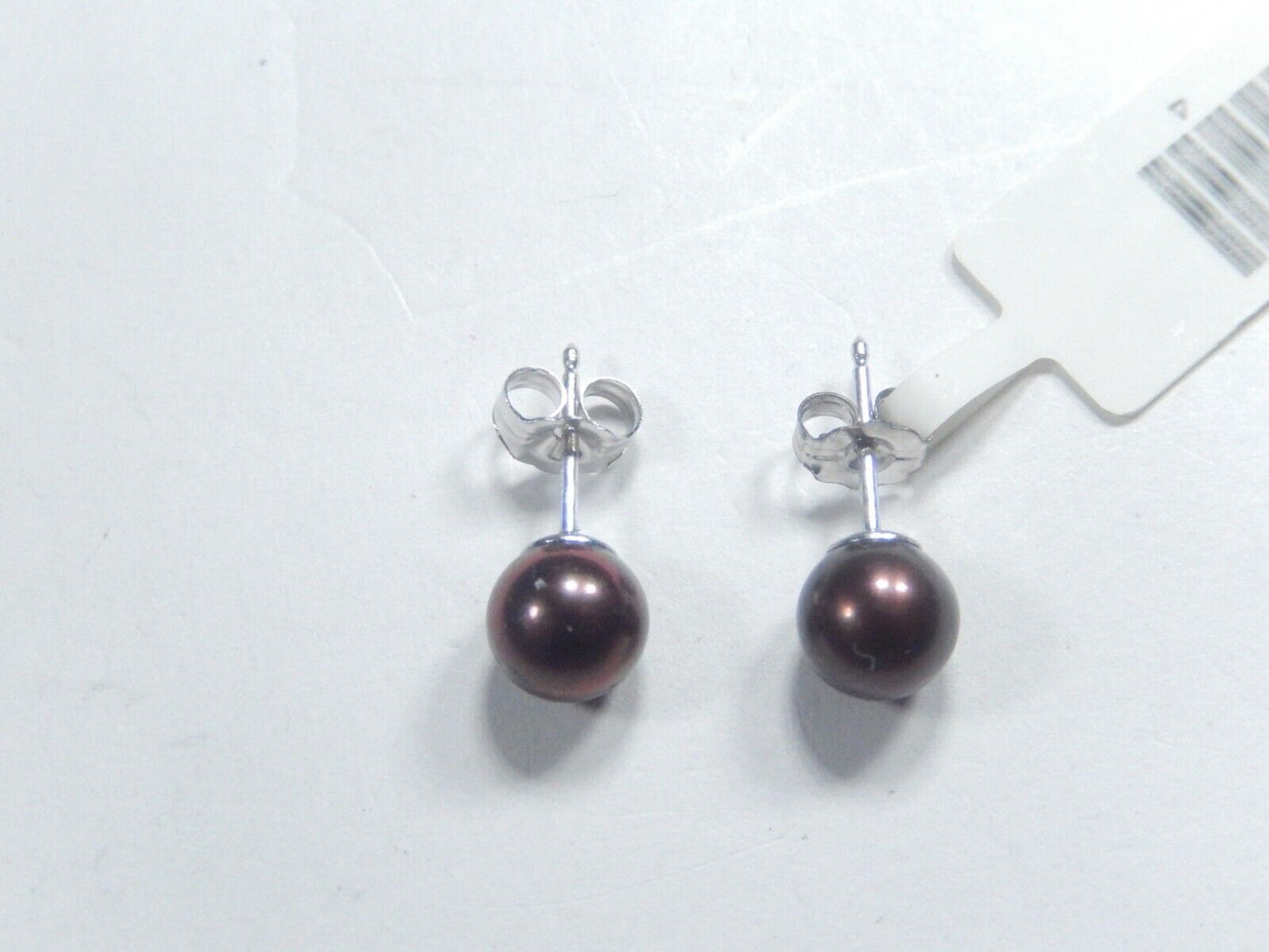 "NWT"14K White Gold 6.5mm Tahitian Cultured Pearl Round Solitaire Stud Earrings