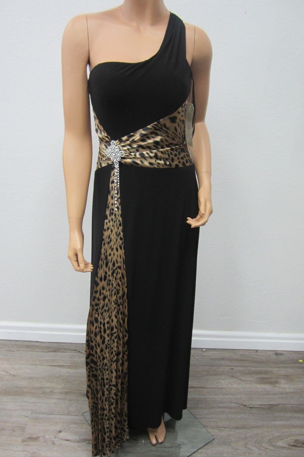 NWT EUREKA  Embellished Rhinestone One Strap Shoulder Dress Blk/PrintGown Size S