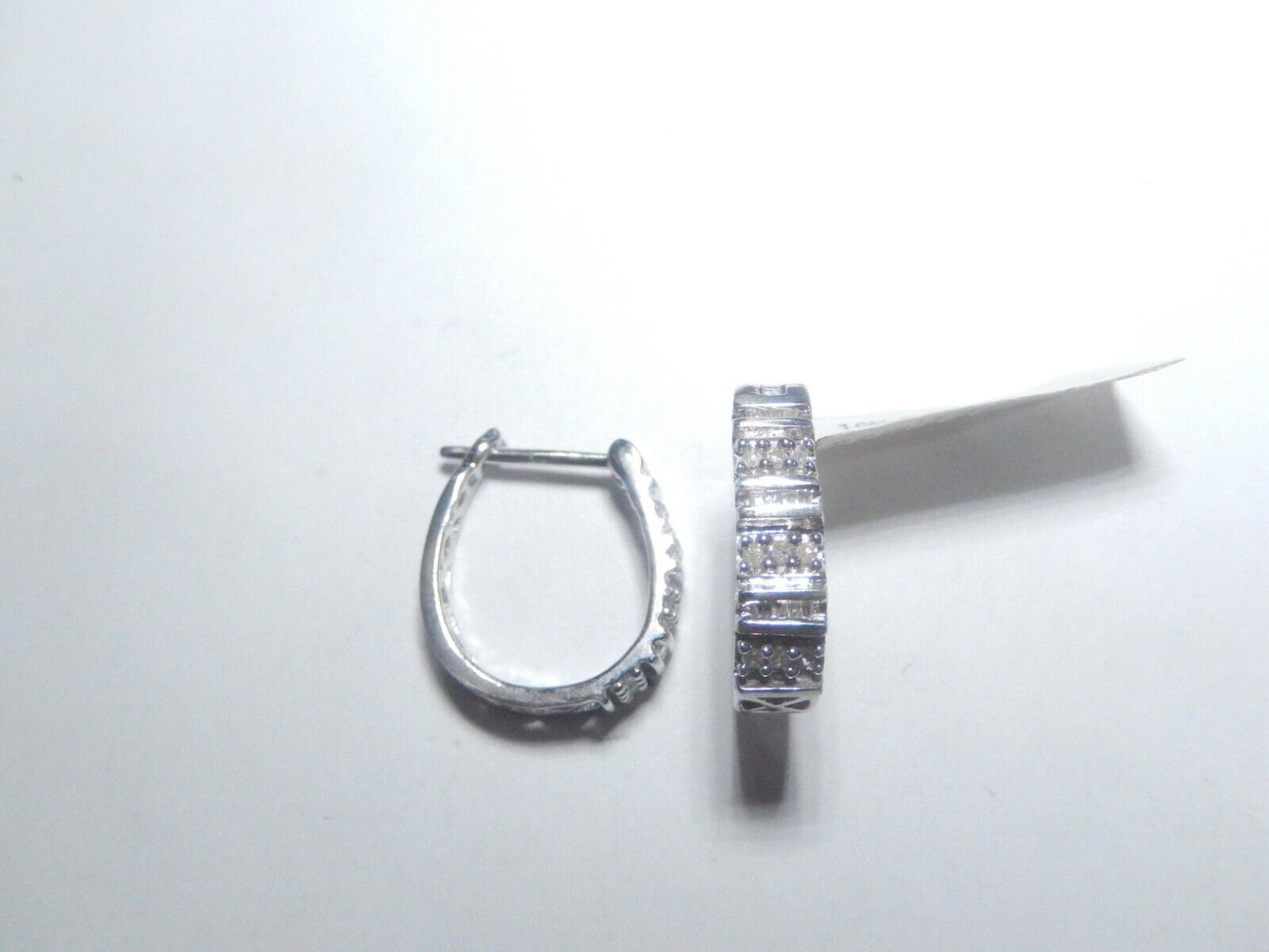 10k White Gold 2/5 CT Natural Diamond 18mm Hoop Earrings Hinged