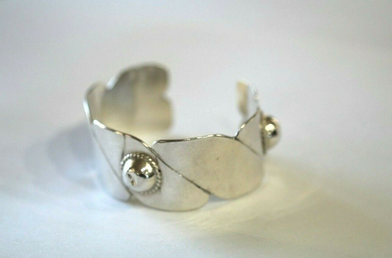 Rare Vintage 925 Sterling Silver Mexico Ball Beads Wide Cuff Bracelet 29 Grams