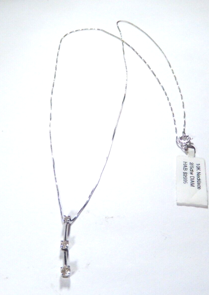 *VINTAGE* 10K White Gold 2/5 CT Diamond Graduated 3 Stone Journey Pendant 18" Cn