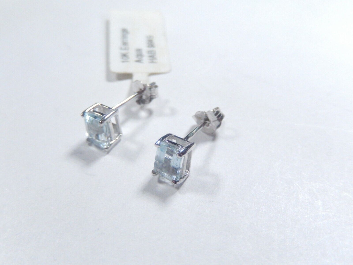 10k White Gold 5mm x 4mm Natural Emerald Cut Aquamarine Earrings Studs