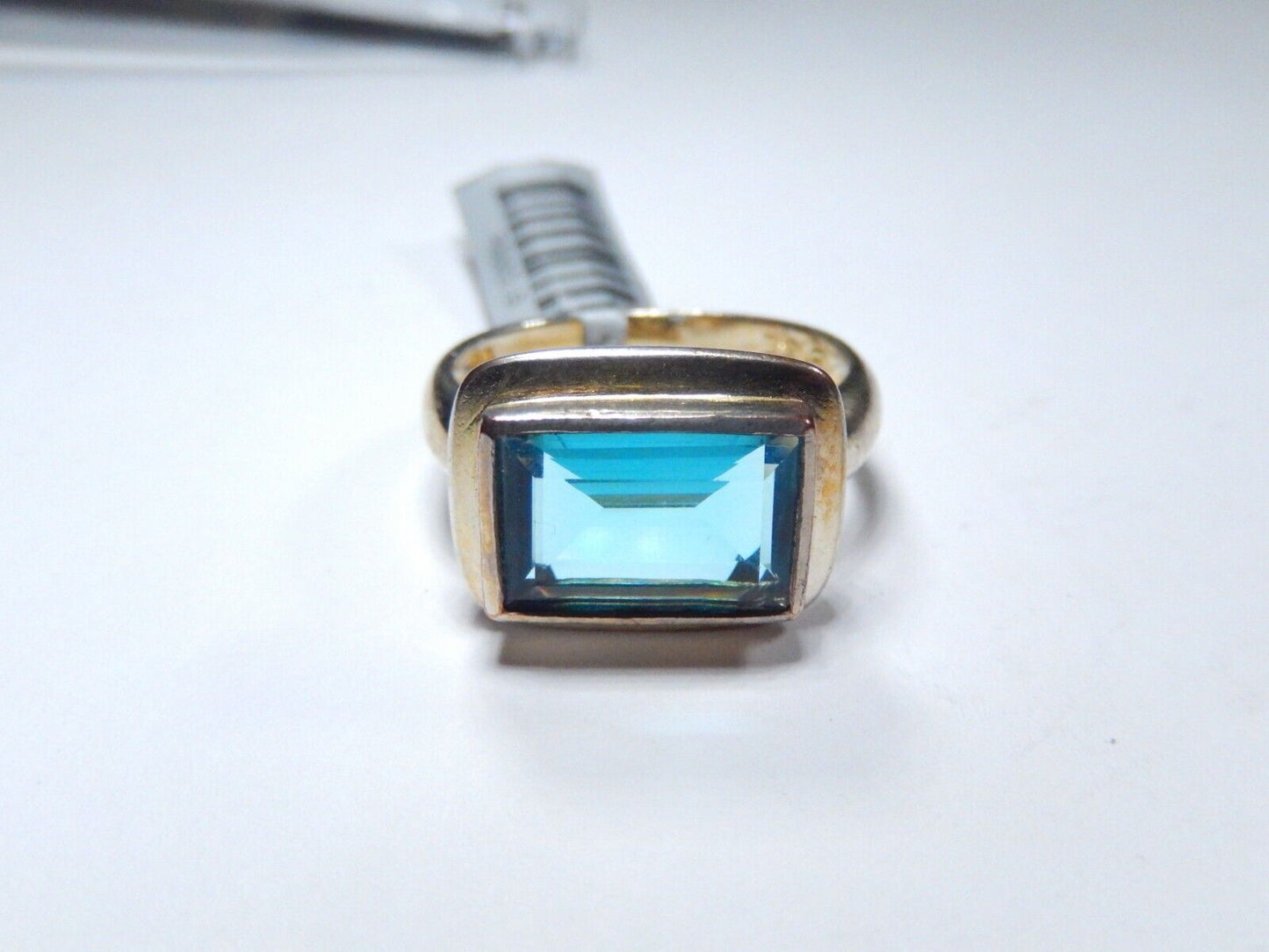 *VINTAGE*  11.00 CT Blue Topaz 925 Sterling Silver/Gold Vermeil Ring Size 8.75