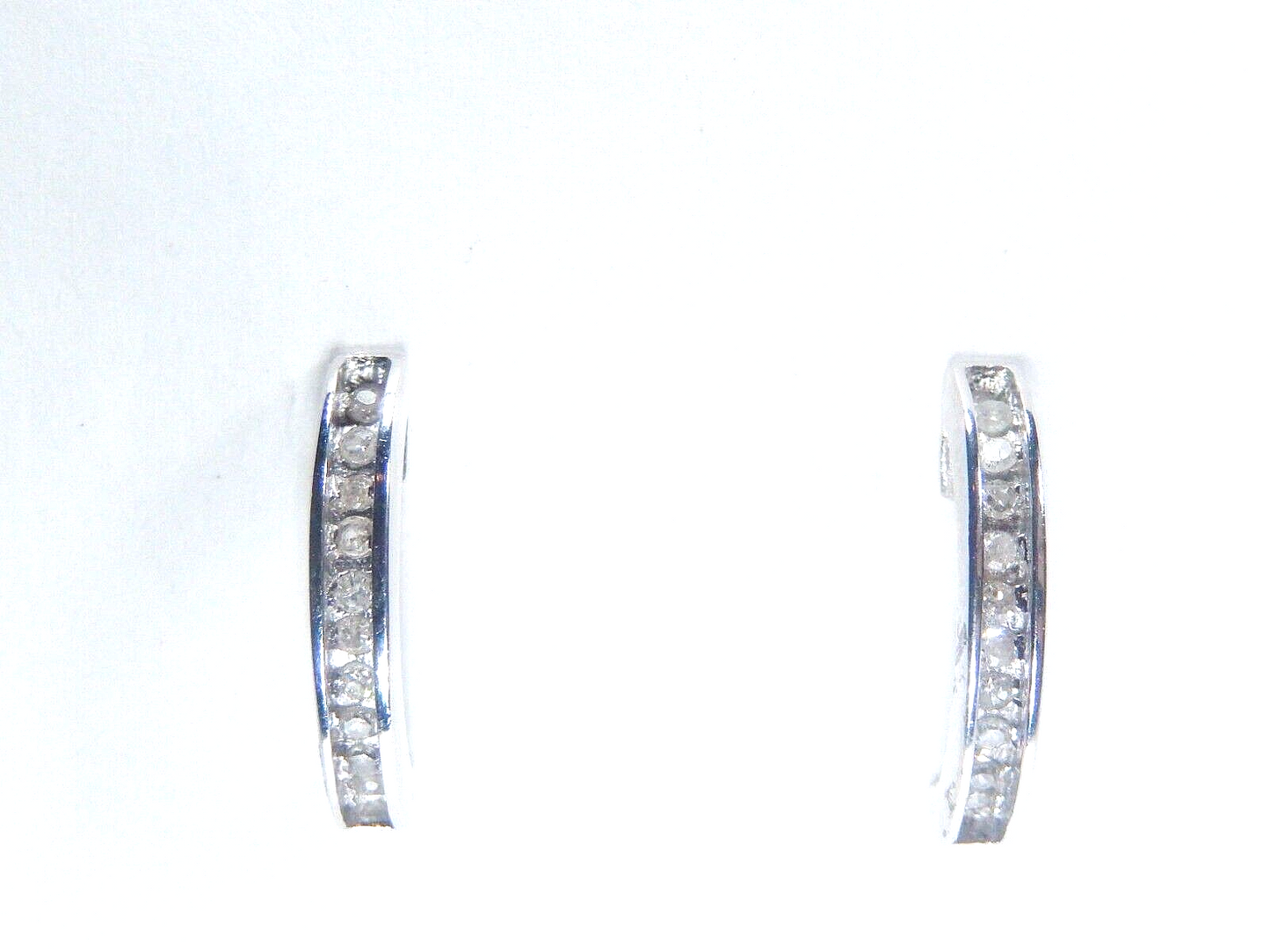 10K White Gold 1/5 CT Round Natural Diamond J Shape Hoop Earrings