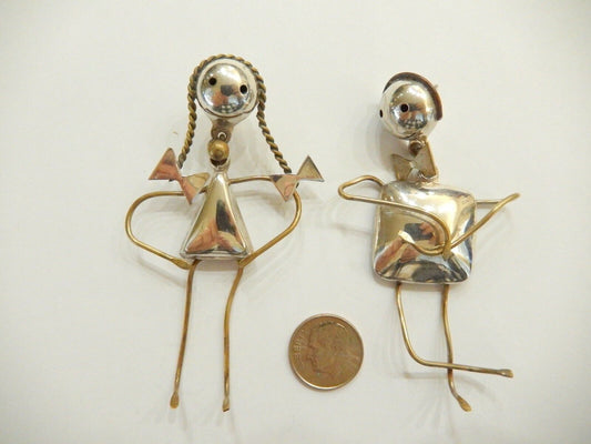 *RARE - VINTAGE* TAXCO  LG Sterling Silver Boy & Girl Mom & Dad Earrings 3" TALL