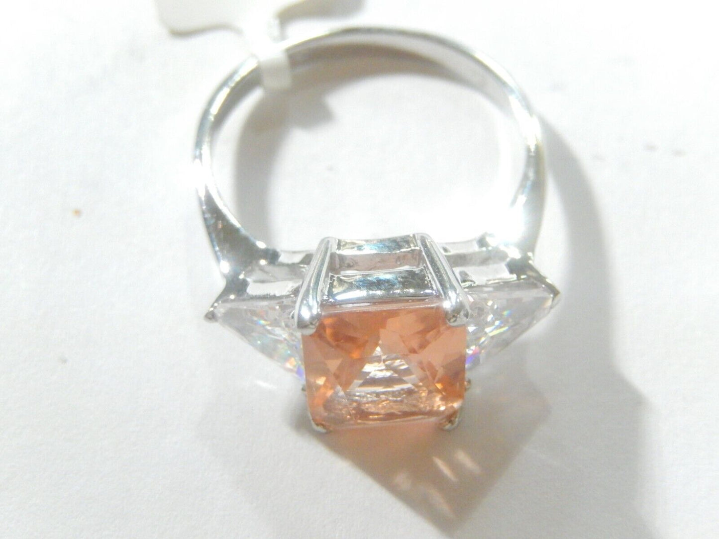 Sterling Silver Engagement Ring 925 CZ Pink & White Three Stone RIng Sz 7