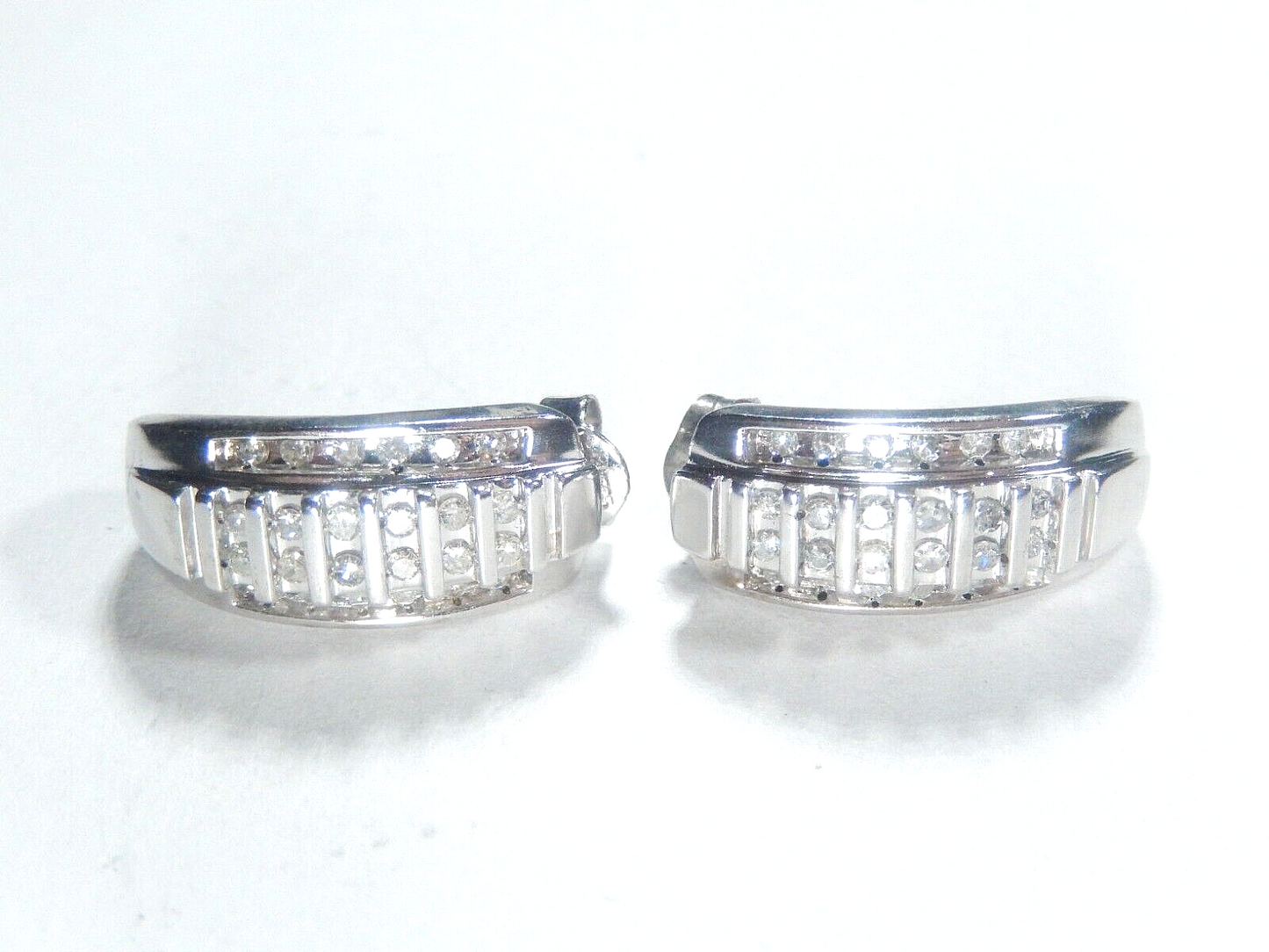 10k White Gold .50CT Natural Round Diamond Cluster  Half Hoop Earrings