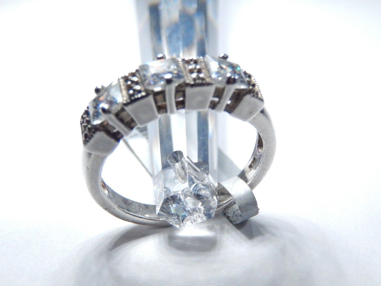 STERLING SILVER 1.25 CT PRINCESS CUT CZ ARTISIAN BEAD BAND 3 STONE RING Sz 6.5