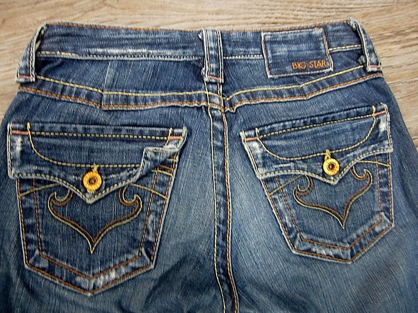 BIG STAR Low Rise Distressed Straight Leg Stretch Jeans Sz 24 W 28 x L 27