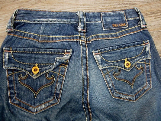 BIG STAR Low Rise Distressed Straight Leg Stretch Jeans Sz 24 W 28 x L 27