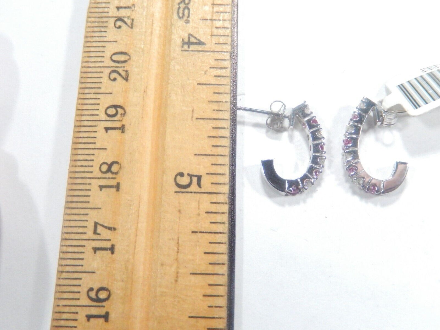 14K White Gold .50CT Natural Ruby & Diamond J Hoop Earrings
