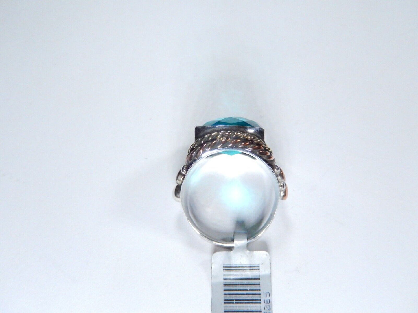 *VINTAGE Handmade Sterling Silver 13.0 CT Blue Topaz Bead & Rope Design Ring Sz7