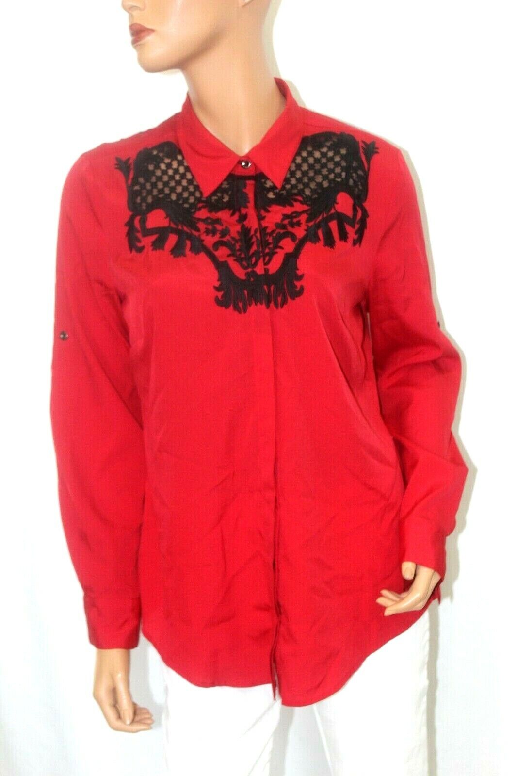 Gianni Bini Womens  Red Top  Black  Lace Embroidered Boho Festival CUTE Sz Med