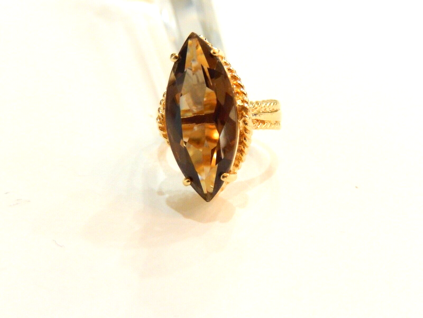 *VINTAGE* 14K Yellow Gold 6.00 CT Smoky Quartz  Solitaire Ring Size 7