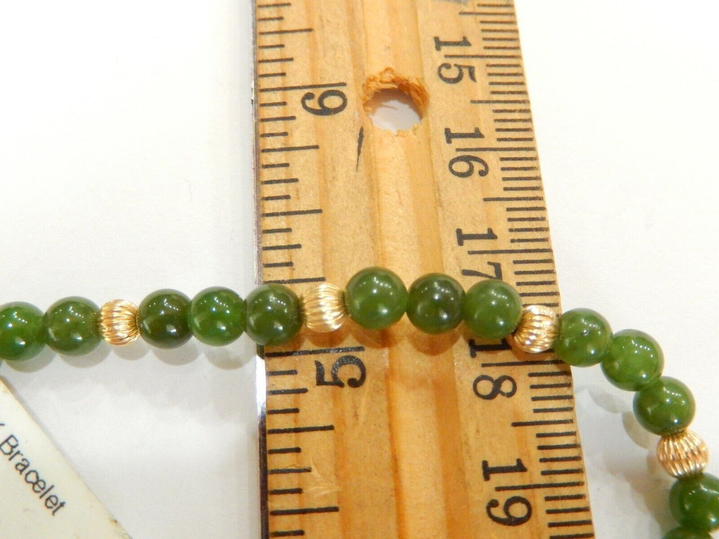 14K 4mm Yellow Gold and  5mm Green Jade Bead Bracelet 7.25"