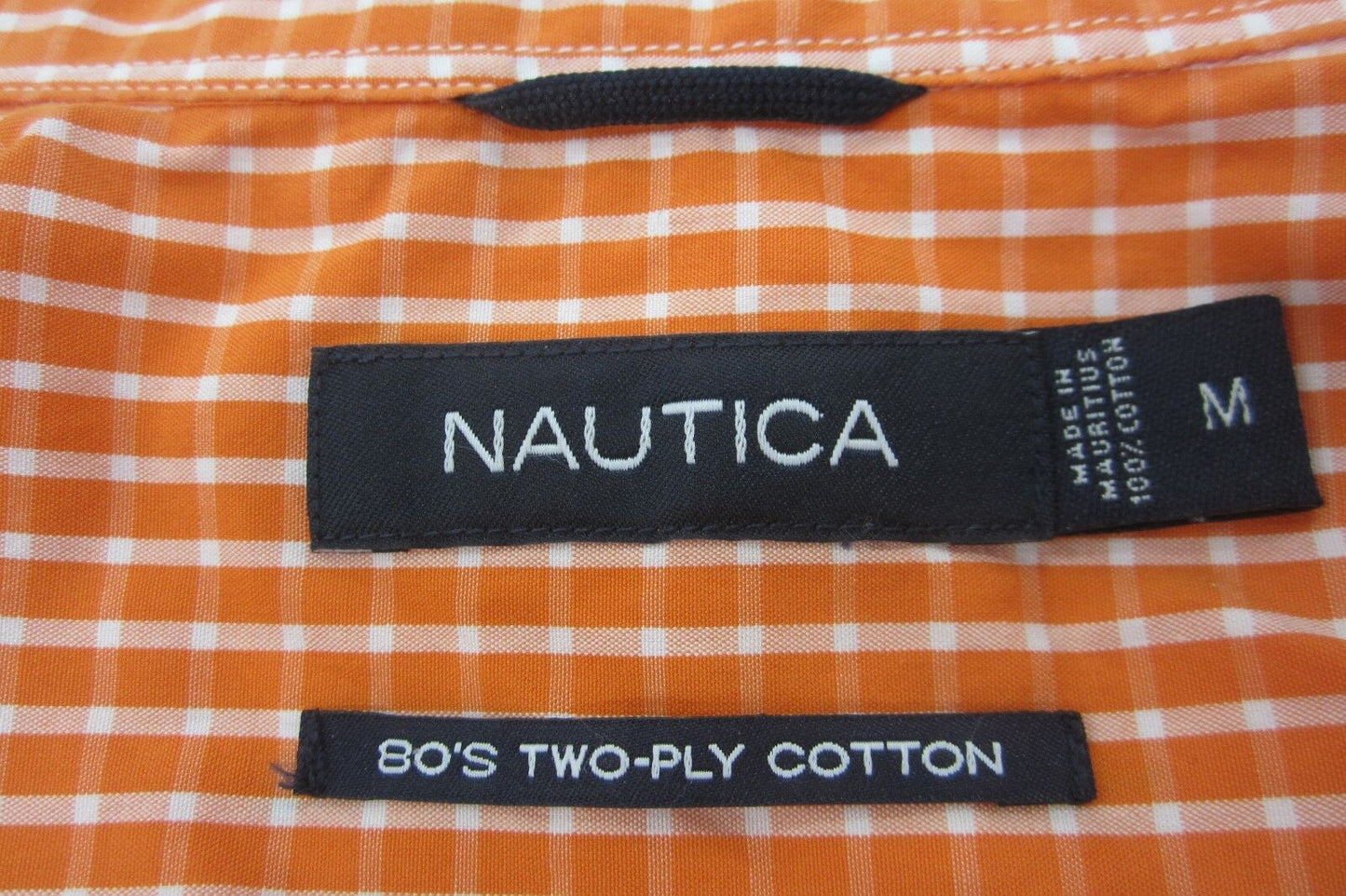 *NWT* NAUTICA Men's Button Down 80's Two Ply Cotton Shirt Orange White Check  M