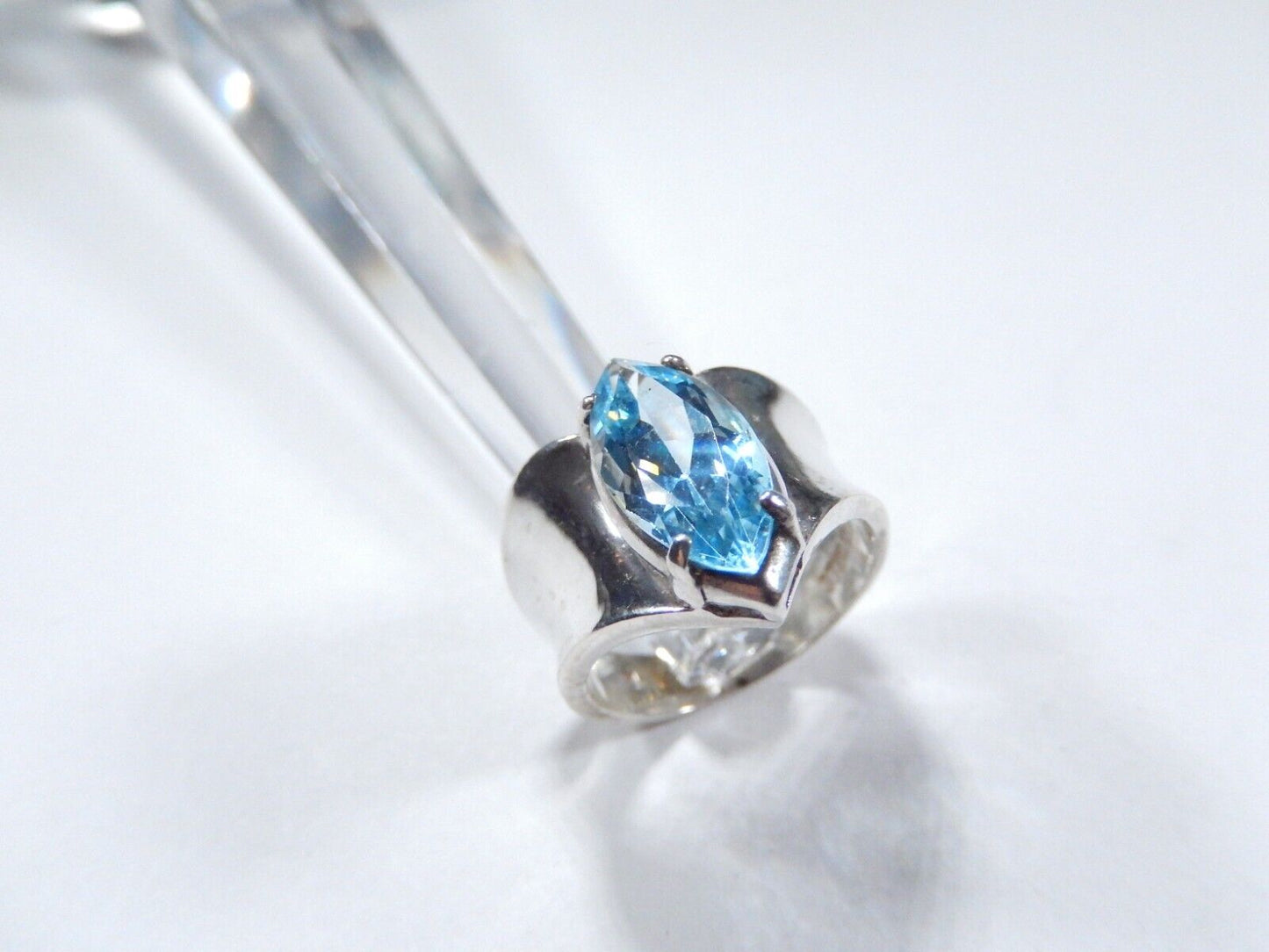 *VINTAGE*  Sterling Silver 3.50 CT Marquise Sky Blue Topaz Wide Band Ring Sz6.75