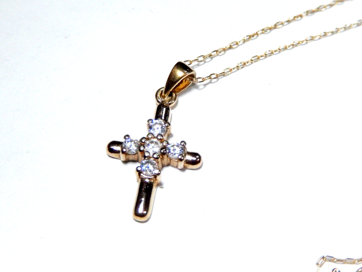 *VINTAGE*  Vermeil Gold Sterling Cross CZ Pendant w/20"Vermeil chain