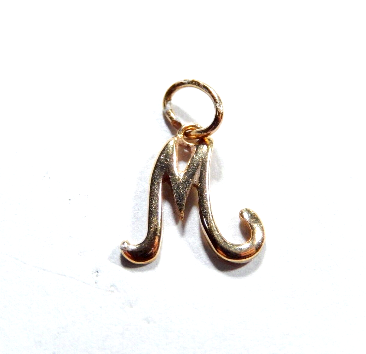 10k Yellow Gold Script Initial M Pendant / Charm 3/4 inch Tall