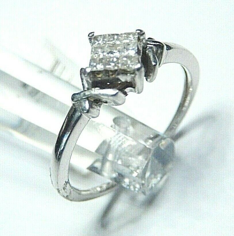 *NWT* 10k White Gold Natural Princess Cut 1/5CT Diamond Wedding Ring Size 7.5