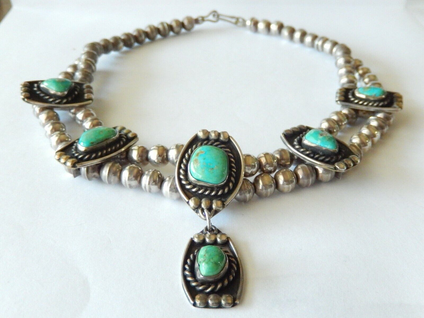 *VINTAGE*  Navajo 925 Sterling Silver Turquoise 15" Necklace