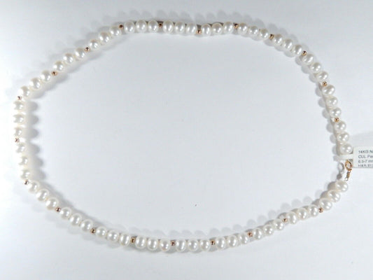 *VINTAGE* 7.0mm Cultured Pearls with 14k Yellow Gold Beads 18" Necklace