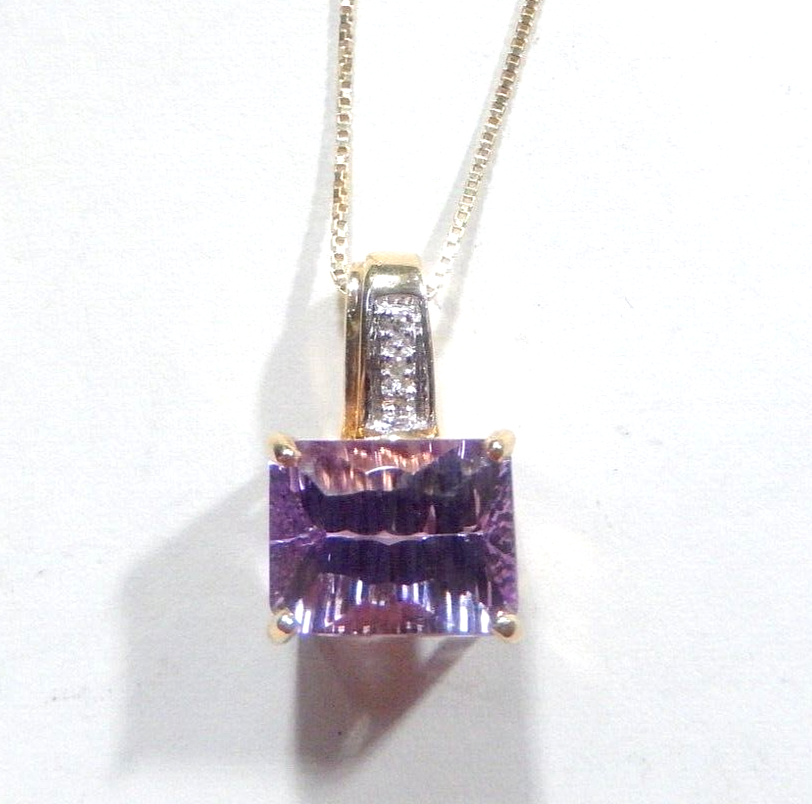 *VINTAGE*  14K Yellow Gold 3.00 CT Amethyst & Diamond Accent Pendant w/18"chain