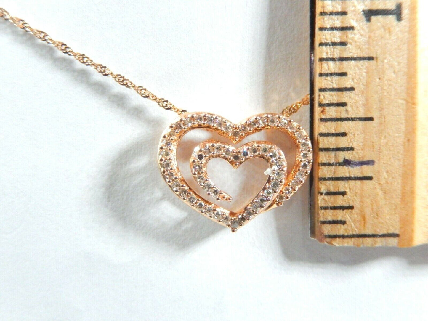 *NWT* 14K Solid Rose Pink Gold Natural .50CT Diamond Heart Pendant w/18" Chain