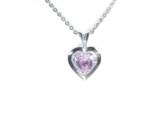 *NEW* Stunning 10k White Gold Pink Sapphire Heart Pendant w/ 18" Chain