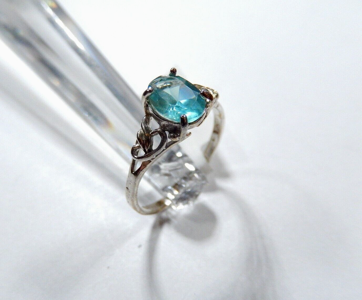 *VINTAGE* 1.25 CT Natural Blue Topaz Solid Sterling Silver Filigree Ring Sz 7.5