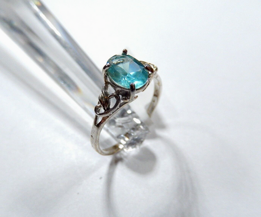 *VINTAGE* 1.25 CT Natural Blue Topaz Solid Sterling Silver Filigree Ring Sz 7.5