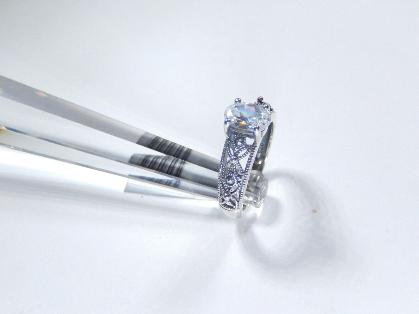 *VINTAGE*   925 Sterling Silver Art Deco 1.25 CT CZ Oval Engagement Ring Sz 7