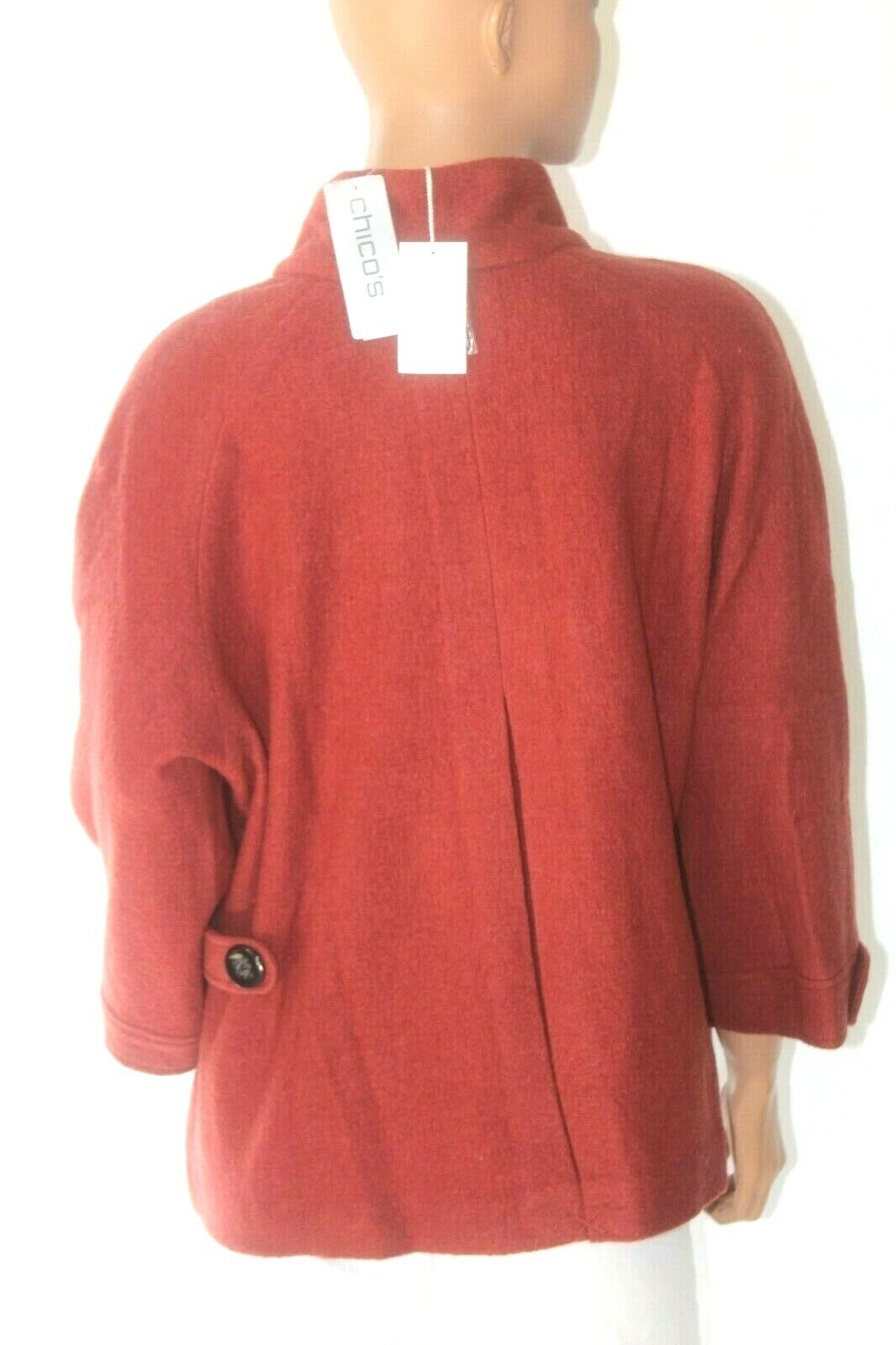 *NWT* $228. Chico's 100% Wool Rust Double Breasted Pea Coat  Blazer Jacket Sz 2