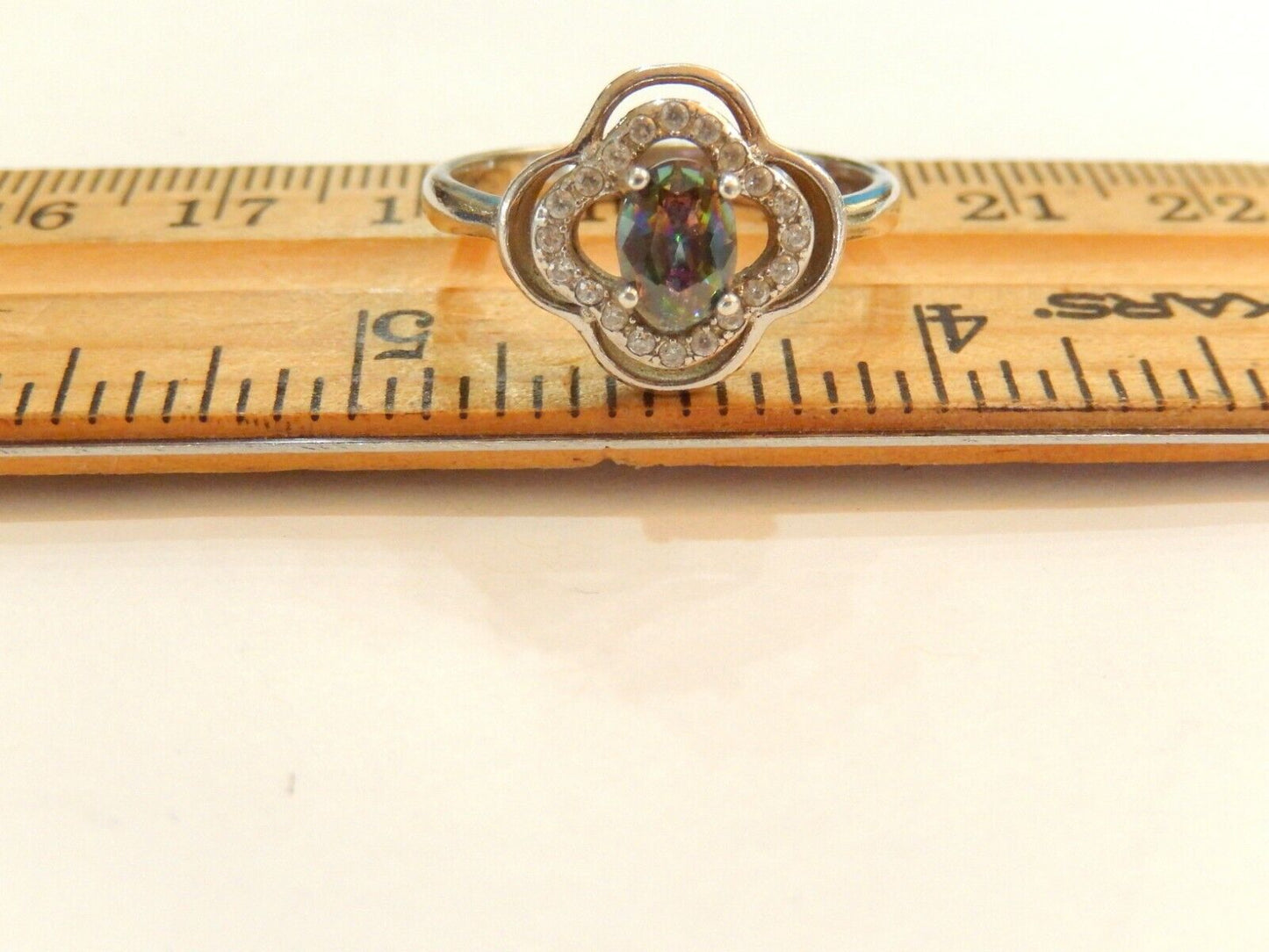 *VINTAGE*  Sterling Silver 925 Oval Mystic Topaz Cz Ring Size 8.25