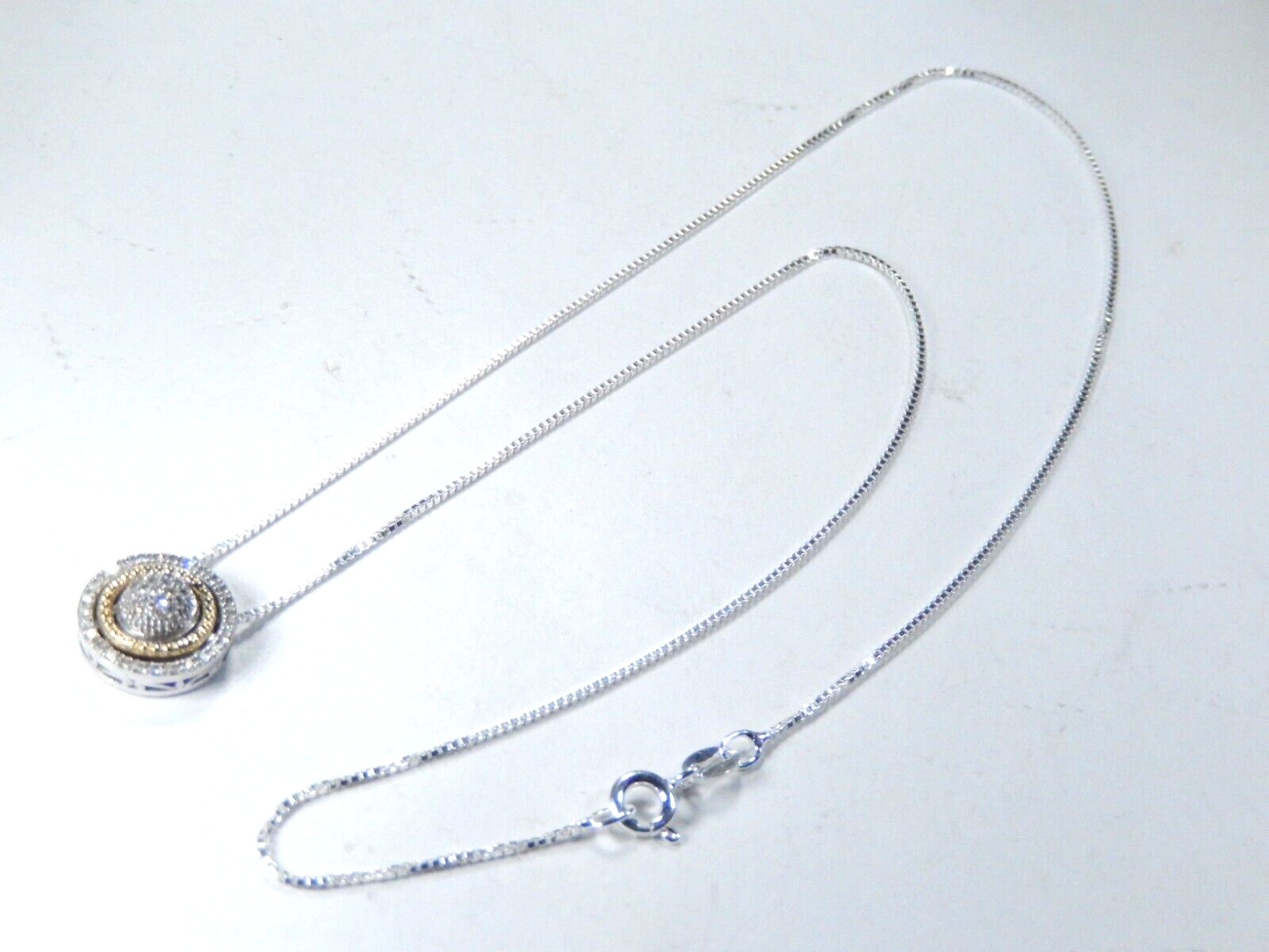 *VINTAGE* 14K Yellow Gold & Sterling 50 Diamond Cluster Pendant w/18"chain