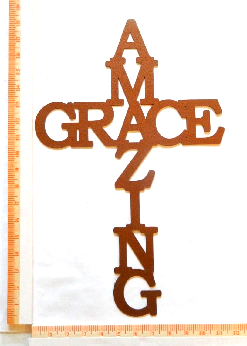 ~NEW~ 14ga. "AMAZING GRACE CROSS"  Copper  Color Metal Wall Art Sign ~ 18" x 12"