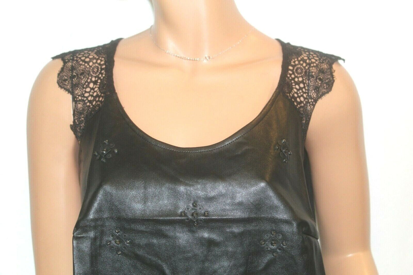 *NWT* $70. LANE BRYANT Womens Faux Leather Peplum Rhinestone "CUTE" Blouse 14/16