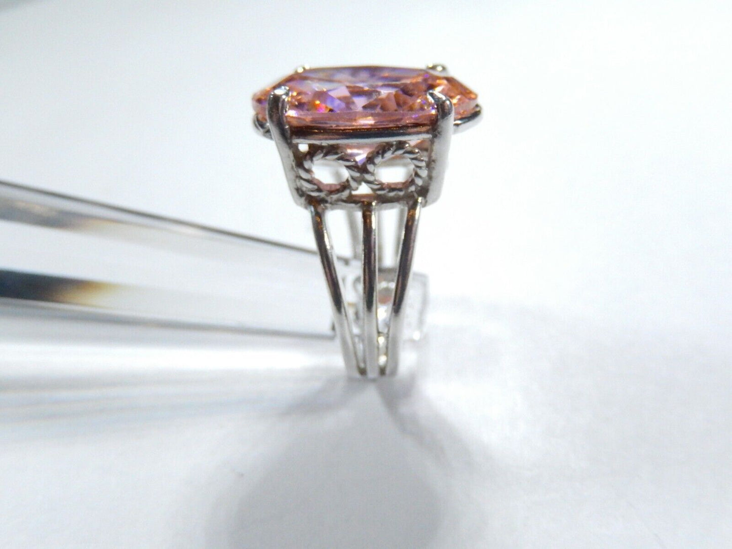 HUGE-  .925 Sterling Silver 13.0 CT Statement Ring Pink CZ Cocktail Ring sz 7