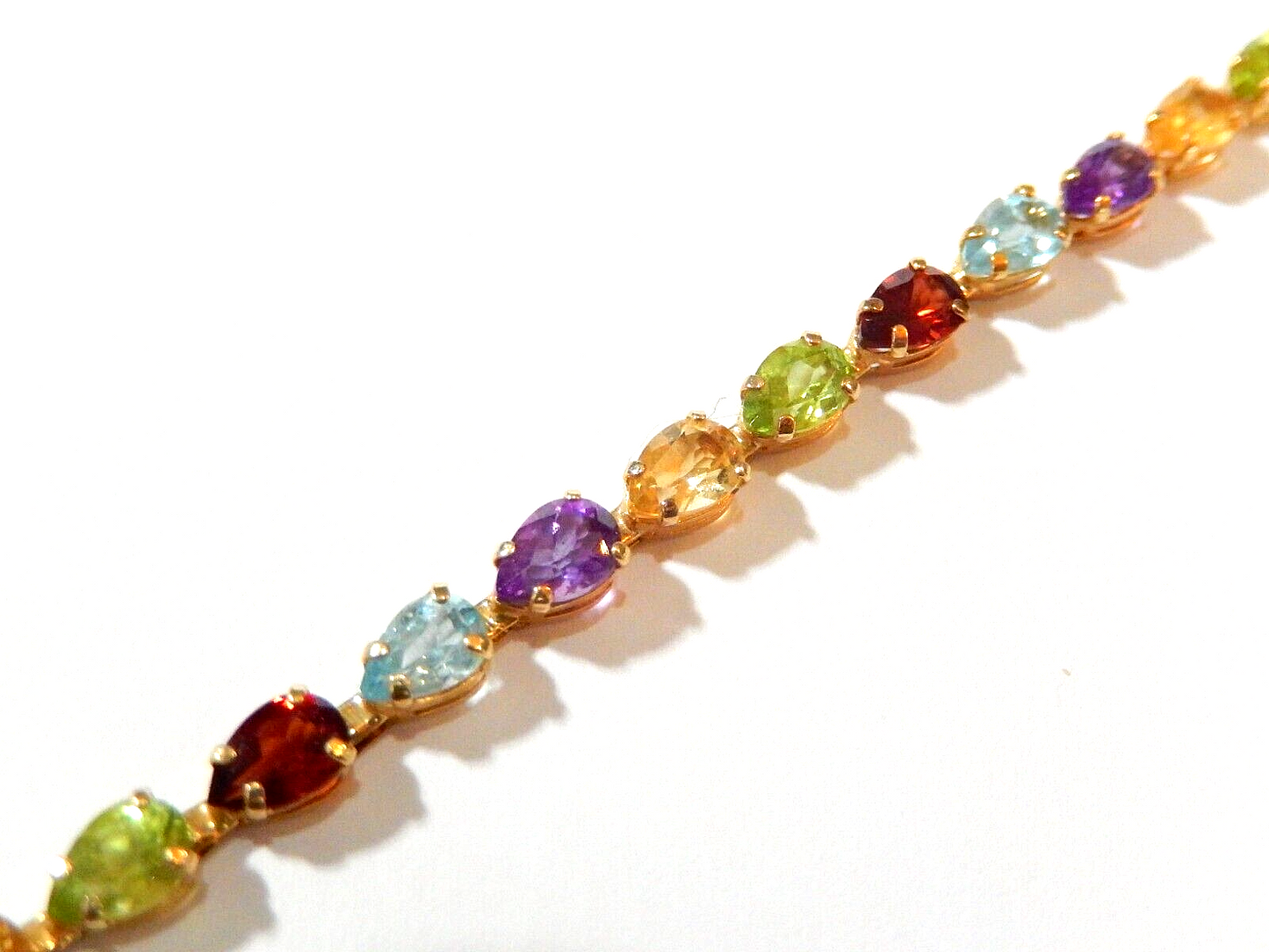 *VINTAGE* 14K Yellow Gold  9.50 CT Natural  Multi Gem Bracelet 7.75"