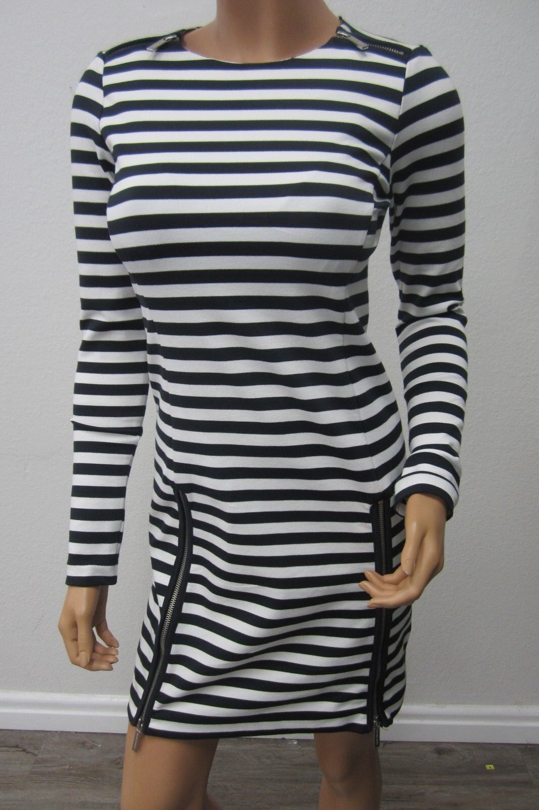 NWT $150 MICHAEL KORS  Long Sleeve Striped Zipper Dress New Navy White Size XXS